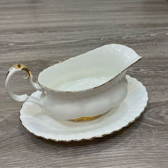 Royal Albert Bol D’or Gravy Boat & Underplate Bone China England Vintage - Picture 3 of 10